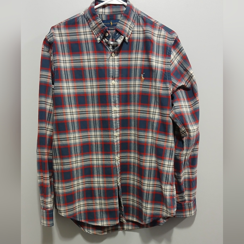 Ralph Lauren Plaid Button Down Long Sleeve Shirt Mens Medium Country Academia